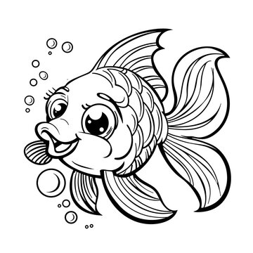 recommend clip art: Adorable Fish Coloring Page Illustration for Kids with Detailed Underwater Scene 