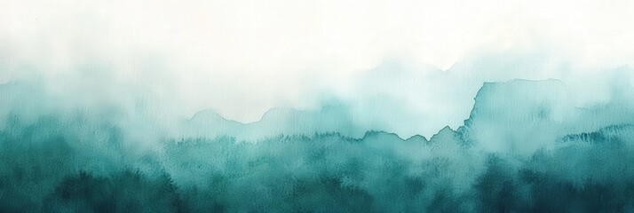 Abstract Watercolor Landscape with Teal and White Hues