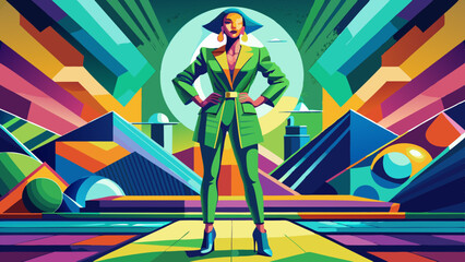 Vibrant Futuristic Fashion in an Abstract Cityscape Illustration