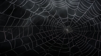 Close-up of a spider web on a black background