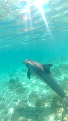 Fototapeta premium Dolphin swimming in sunshine