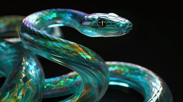 Snake with shiny holographic scales. Generative AI
