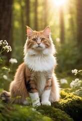 Obraz premium Beautiful Cute furry cat sitting in garden, outdoors