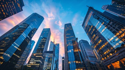Obraz premium Dynamic Cityscape Photography of Skyscrapers at Dusk