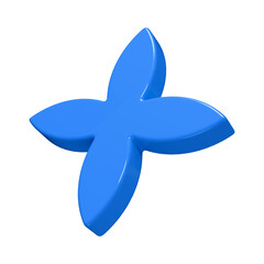 Blue flower. Abstract geometric shape made of blue plastic with a glossy surface on a transparent background.