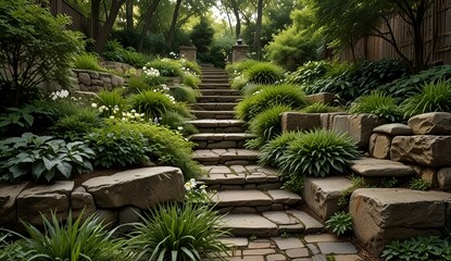 Obraz premium Serene Garden Pathway with Lush Nature