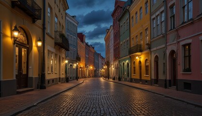 Fototapeta premium Charming Evening Streetscape at Dusk