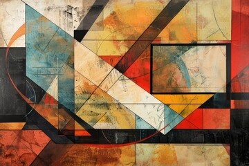 Abstract artwork featuring geometric shapes, vibrant colors, and dynamic composition for modern art enthusiasts.