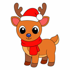 Funny Christmas Baby Reindeer art vector illustration