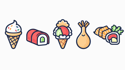 Obraz premium A simple vector icon set of random food in line style with isolated on white