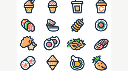 A simple vector icon set of random food in line style with isolated on white