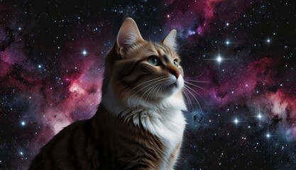 Cat in Cosmic Space Background