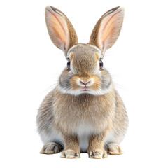 Fototapeta premium A cute and fluffy rabbit sitting gracefully, showcasing its soft fur and adorable facial features, perfect for nature and pet themes. isolate on white background