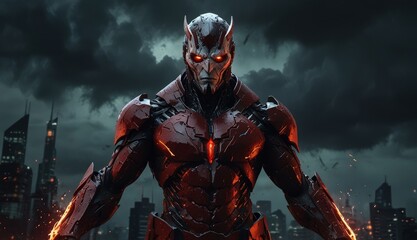 Fototapeta premium Futuristic Armored Hero in Action