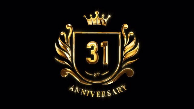 31st Anniversary Celebration. Happy 31 Years Anniversary Animation in Gold Color on the Transparent Background, Alpha Channel. Great for greetings, celebrations, events, and gifts.