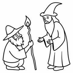 The wizard tests the peasant  art vector illustration
