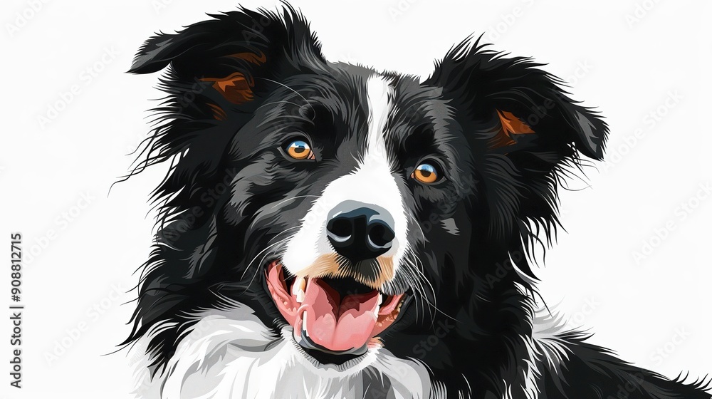 Wall mural portrait of happy border collie on white background