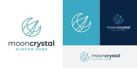 Creative Crescent Moon Crystal Gem Diamond Stone Logo Design Branding Template