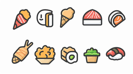A simple vector icon set of random food in line style with isolated on white