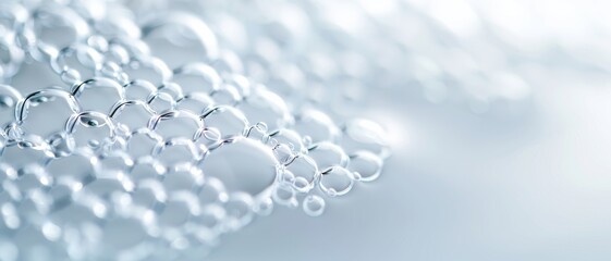 Close-up of delicate bubbles on a soft background, highlighting the beauty and clarity of soap foam.