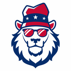  American Lion in Patriotic Hat & Sunglasses Vector Art