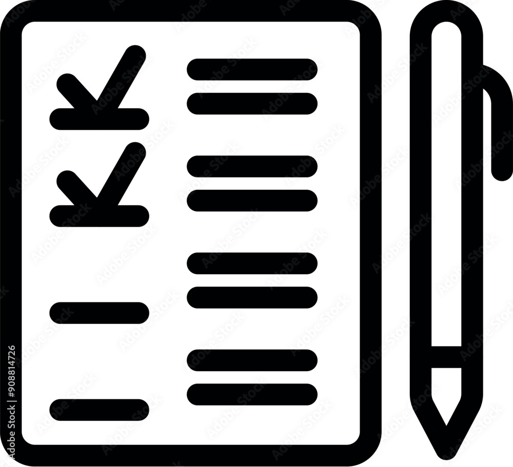 Sticker Simple icon of a hand holding a clipboard and checking off items on a checklist with a pen