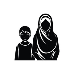 Muslim mother and boy silhouette