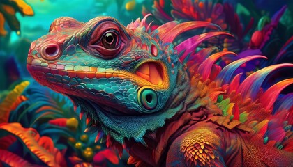 Obraz premium Psychadelic theme Lizard. Spirit Animal guide illustration