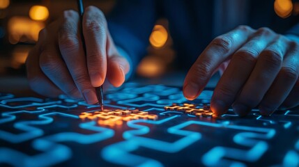 Naklejka premium Human Resources Hiring Employee techniques Candidate solving a digital puzzle during an interview, gamification in hiring