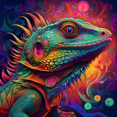 Psychadelic theme Lizard. Spirit Animal guide illustration