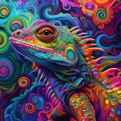 Obraz premium Psychadelic theme Lizard. Spirit Animal guide illustration