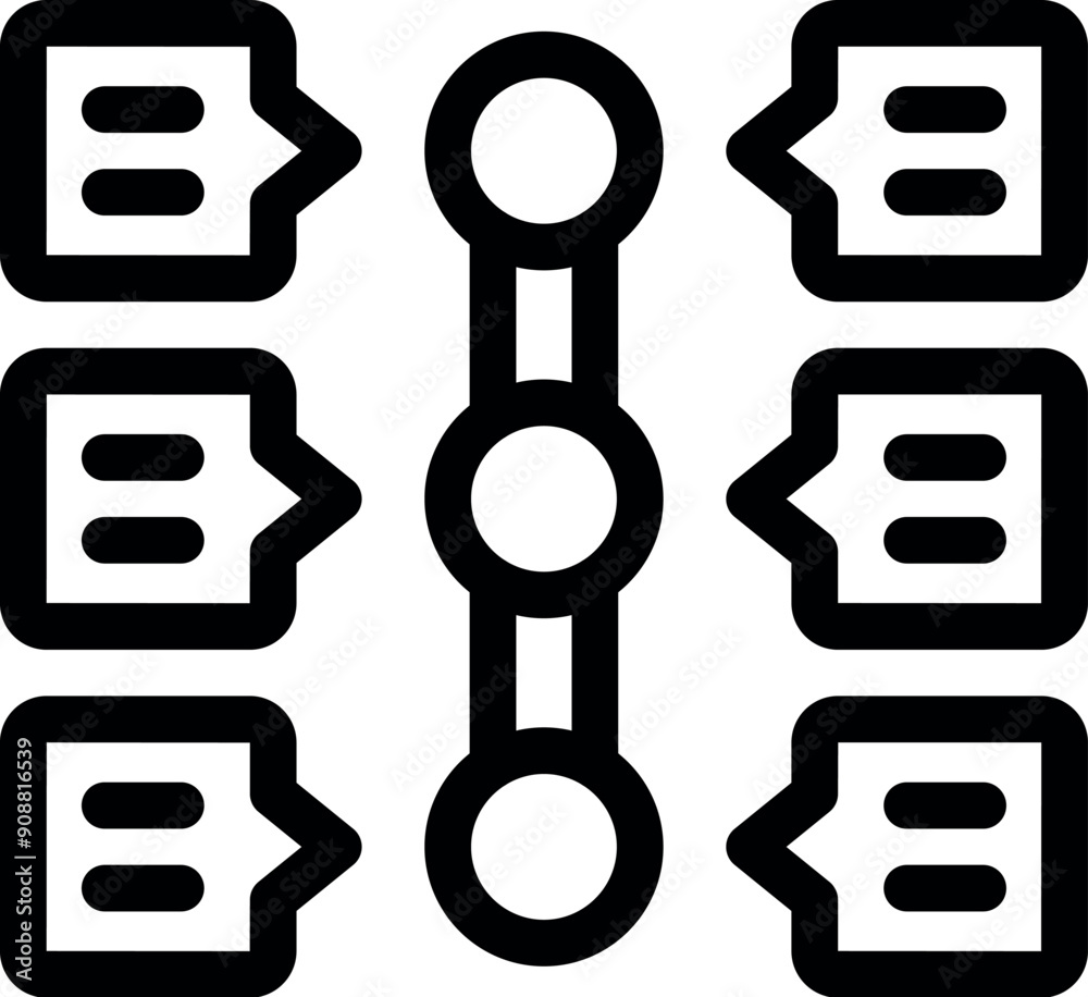 Poster simple icon of a server structure with chat bubbles connecting to it, representing data transfer and