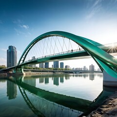 Obraz premium A realistically portrayed bridge nestles amidst vivid surroundings imposingly takes up the frame