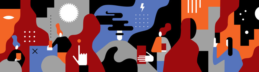 Virtual reality of people , fantastic technology social network,abstract vector background