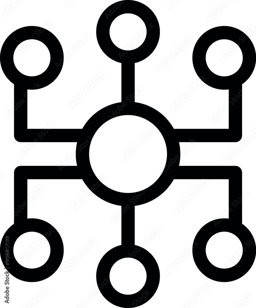 Poster network hub connecting multiple devices with lines and circles, representing data transfer and conne
