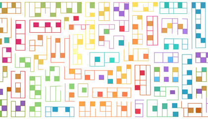 Colorful Abstract Geometric Patterns Displaying Diversity of Shapes and Arrangements in a Creative Design