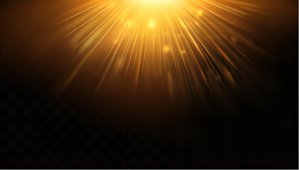 Golden Light Rays Shining Through Darkness During Late Evening Twilight Hours