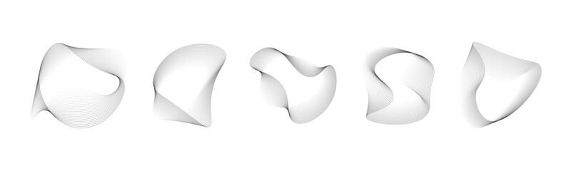 Abstract Distorted Outline Wireframe Waves Set