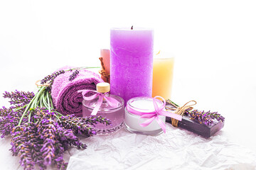 Home made lavender spa cream perfume soap aroma flowers