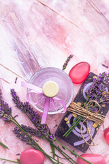 Lavender soap flowers spa background