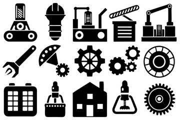 Industrial equipment icon set Stock set art vector illustration
