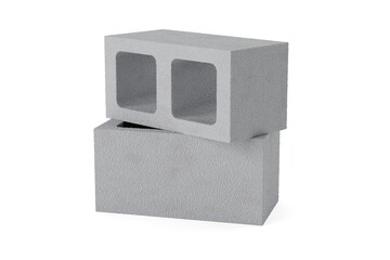 Fototapeta premium Stacked pair of gray concrete or cement brick stones on white background, construction, building trade or masonry industry concept