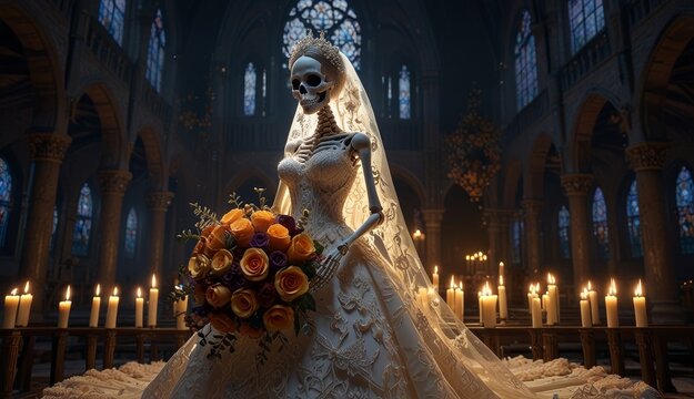 Elegant Skeleton Bride with Flowers