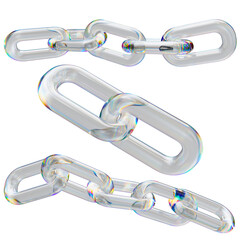 Glass with aberrations. Set of transperance glass chains isolated on a transparent background. 3D render.