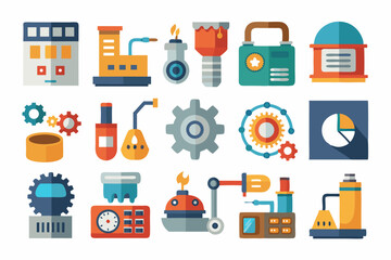 Industrial equipment icon set Stock set art vector illustration