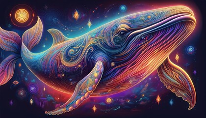 Obraz premium Psychadelic theme Whale. Spirit Animal guide illustration