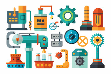 Industrial equipment icon set Stock set art vector illustration