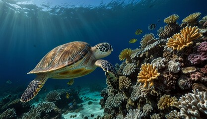 Obraz premium Majestic Sea Turtle Underwater Exploration