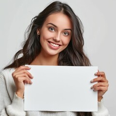 Naklejka premium Smiling Woman Holding Blank White Sign