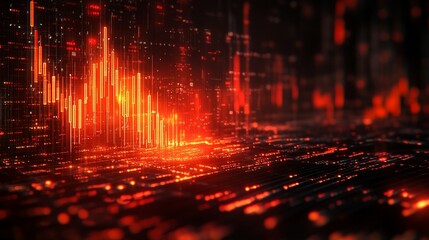 Fototapeta premium 地面に着地する株式市場相場チャートグラフと暗い背景とコピースペース